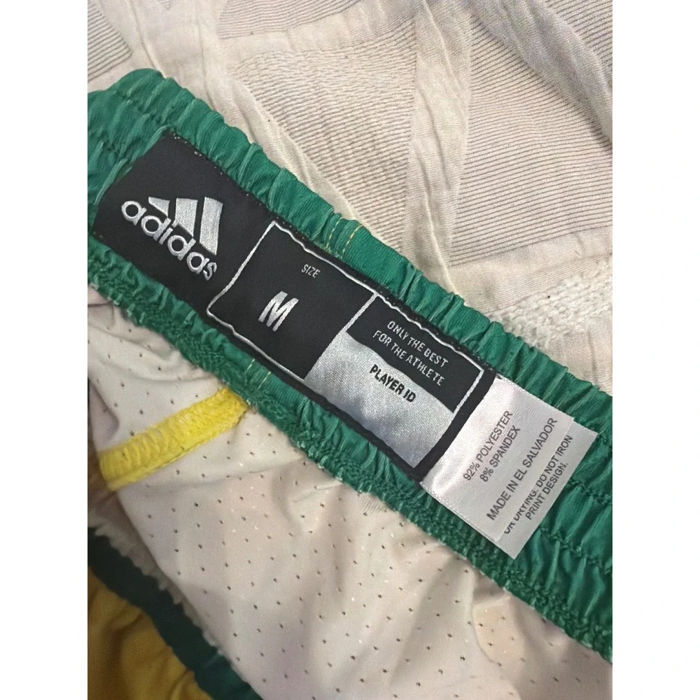 Adidas 50th Anniversary Drew League Basketball Shorts Yellow Green Pinstripe